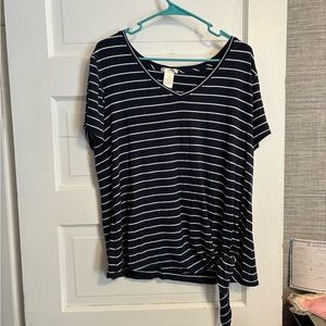 Matty M Blue and White Tie Front Short Sleeve Tee